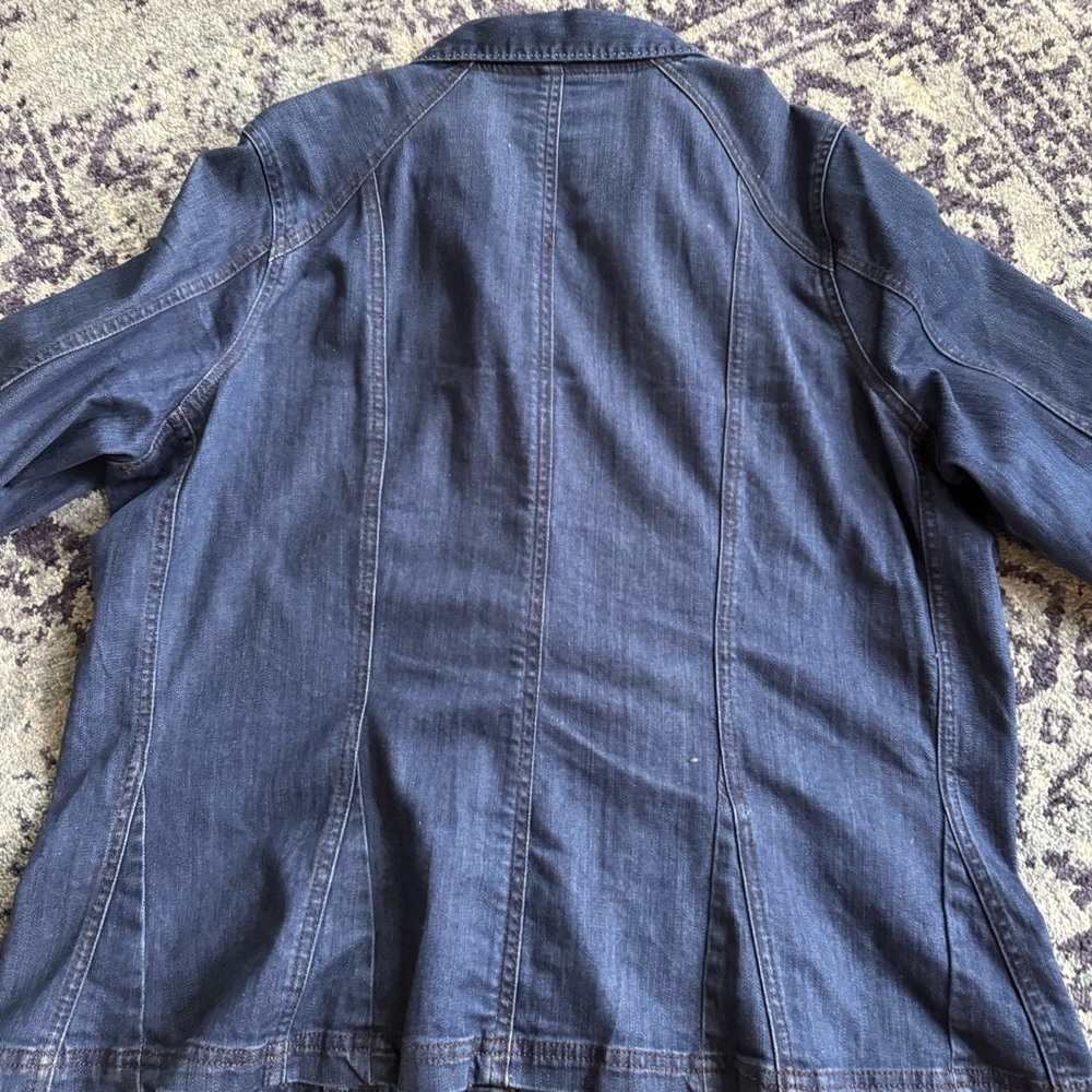 Women’s Y2K Dark Wash Essentials Sz 18 Embroidered Boho Zip-Up Denim Shacket - Picture 9 of 9